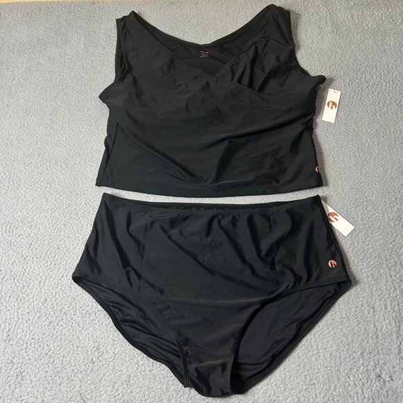 Honey Mark 2 Piece Swimsuit Womens 3XL Black Basil Wrap Top High Waist Bottoms - Picture 2 of 14